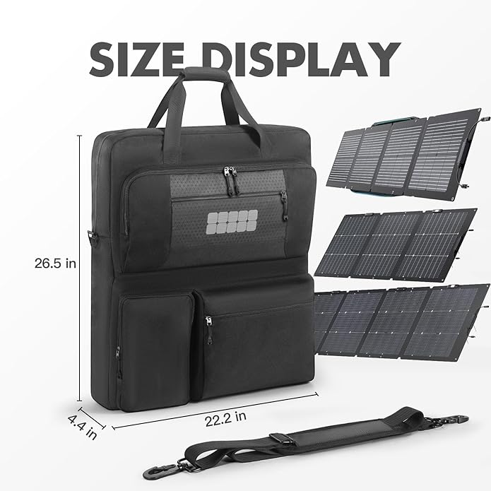 Solar Panel Storage Bag Compatible with EF ECOFLOW 220W/160W/110W Multi-pocket Portable Solar Panel Travel Carrying Case with Shoulder Strap