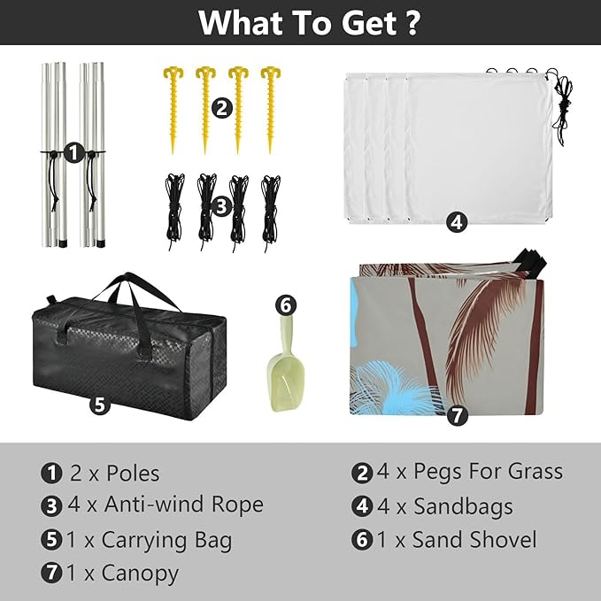 Beach Canopy with Windproof Ropes &amp Sandbags Beach Tent Sun Shade Sun Shelter for Camping Trips Fishing Backyard Fun or Picnics Palm Tree