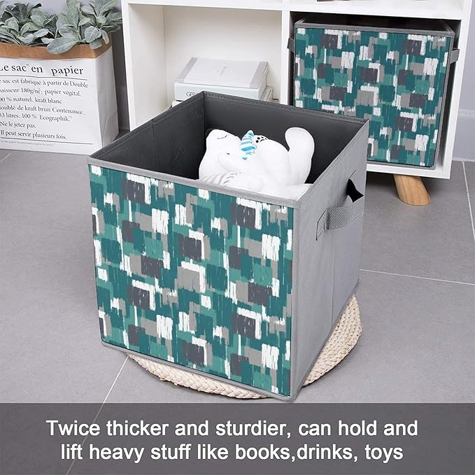 Collapsible Storage Cube with Handles Teal Grey Turquoise Space-Saving Foldable Organizer Bin for Bookshelf Cabinet Perfect for Small Apartments &amp Dorms