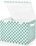 Green White Checkerboard Storage Baskets Lidded Bin Foldable Storage Boxes Cubes Lids with 2 Handles for Organizing Closet Home Office