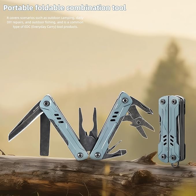 Multi Tool 10-in-1 Full-Size Lightweight EDC Multi-Purpose Pliers Screwdriver Knife Tactical Gear Mini Tools Boyfriend Gifts Equipment for Emergencies Hiking and Outdoor Camping (Blue)