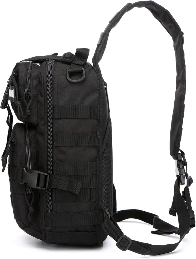 Outdoor Tactical Bag Fishing Military Sport Bag Pack Sling Shoulder Backpack for Every Day Carry (Black)