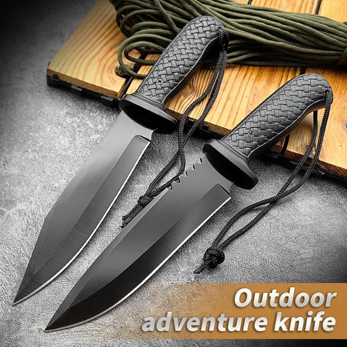 Fixed Blade Hunting Knife with Sheath - 11.89 Inch Full Tang Survival Knife ABS Handle &amp Brushed Blade for Camping Hunting Outdoor Gift (7.6 oz) (Shadow-B)