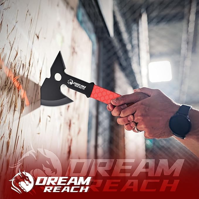Dream Reach Throwing Axe Set - 3PCS Full Tang Throwing Hatchets with TPR Rubber Sleeve and Protective Sheaths for Recreation and Competition