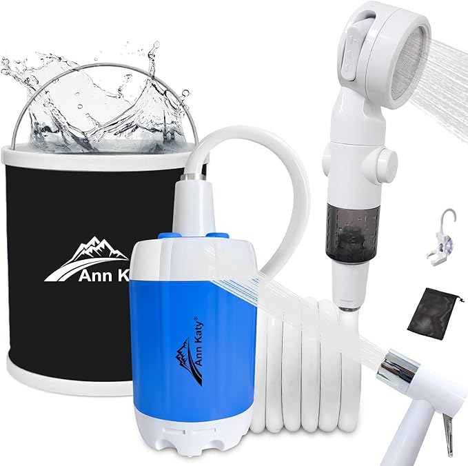 Portable Camping Shower Outdoor Camp Shower PumpUpgrade Rechargeable Electric Shower Pump with Intelligent Digital Display Multiple Spray Modes for Camping Hiking TravelingRV