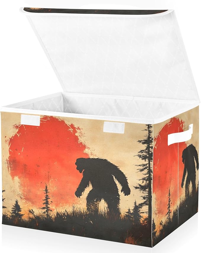 AIXIWAWA Lidded Storage Cube (Sasquatch Sunset) Fabric Foldable Closet Bins with Flip Lid and Handles Organizer Basket Container 16.5 x 12.6 x 11.8 IN