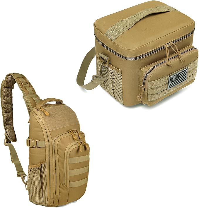 DBTAC Tactical Large Shoulder Chest Pack with Sling + Tactical Lunch Bag (Brown)