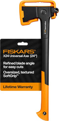 Fiskars X24 Universal Axe 24 Forged Steel Blade for Felling Trees &amp All-Purpose Chopping Shock-Absorbing FiberComp Handle &amp Low-Friction Coating for Clean Cuts in Fresh Resinous Wood