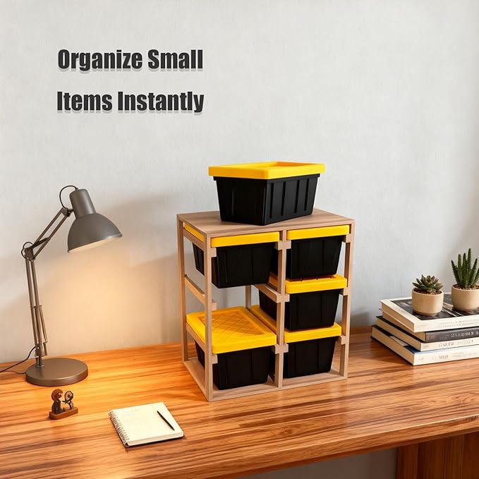 3D Printed Mini Storage Racks and Yellow Storage Boxes Stackable Small Parts Organizer Small Storage Bins with Lids for Screws Tools And Craft Supplies Ideal Gift for Aldult (2 * 3)