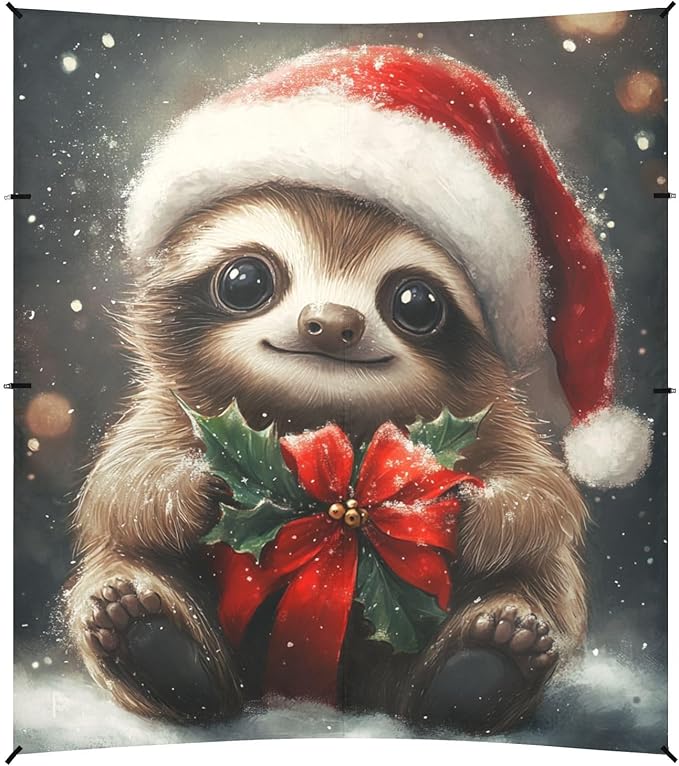 ALAZA Christmas Sloth Animal Series Santa Claus Hat Beach Tent Sun Shelter Portable Canopy Sunshade for Outdoor Camping Picnics Backyard Fun 10x9 ft