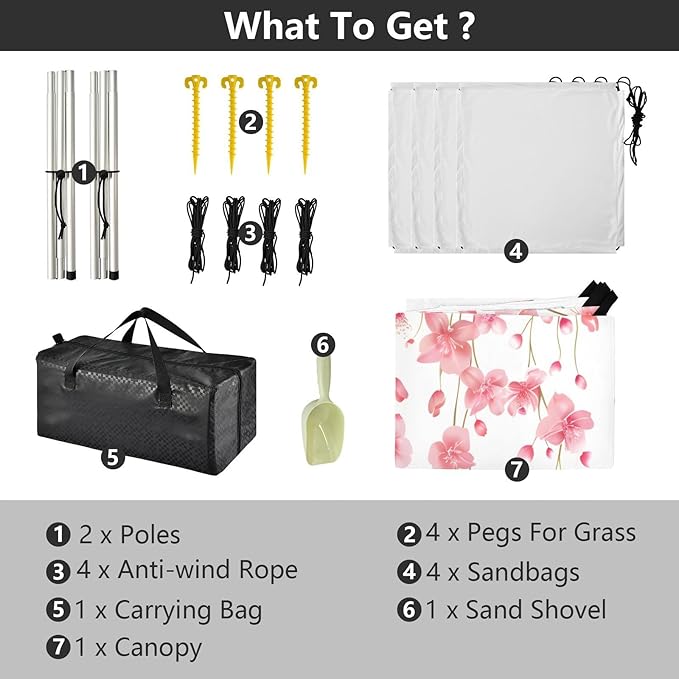 ALAZA Weeping Cherry Blossom Flower Pink Beach Tent Sun Shelter UPF50+ Protection Beach Shade Canopy w/ 4 Sandbags for Outdoor Camping Fishing Backyard Fun Picnic 10x9 ft