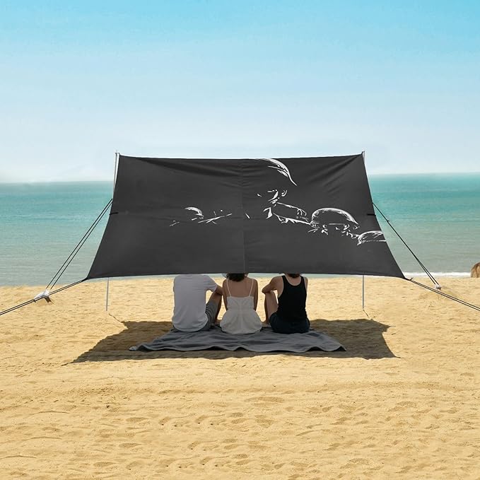 National Vietnam War Veterans Day Army Foldable Beach Cabana UPF50+ Lightweight Large Portable Sun Shelter with Sandbags &amp Sand Shovel for Camping Picnics Backyard