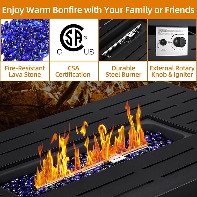 Xbeauty Propane Fire Pit Table 42 Outdoors Gas Fire Pit Table 50000 BTU Auto-Ignition Fire Tables with Lid Outside Garden Backyard Deck Patio (Square)