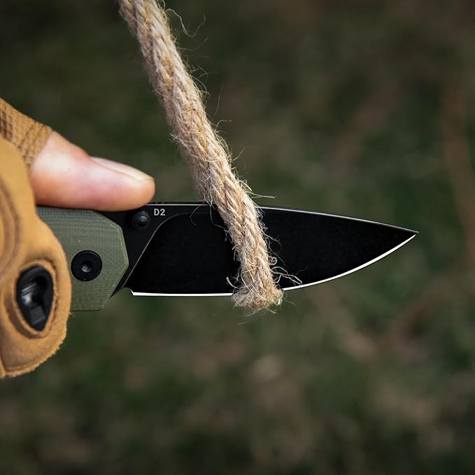 Pocket Knife 3.1 Black Stonewashed D2 Blade EDC Knife with G10 Handle Front Flipper Pocket Knife for Men Women with Thumb Stud - Camping Hiking Survival Preparation