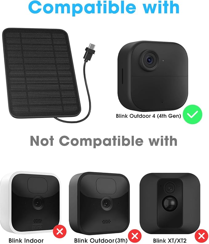 5W Solar Panel Compatible with Blink Outdoor 4(4th Gen)/Outdoor 2K+ Camera Solar Panel Charger for Blink Camera with 13.1ft Cable Rubber Plug IP65 Weatherproof Includes Secure Wall Mount 2 Pack