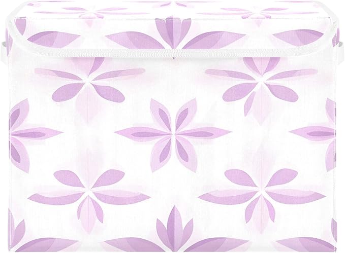 Collapsible Storage Bins with Lids Geometric Lavender Foldable Fabric Organizer Baskets for Closet Home &amp Seasonal Decor 16.5x12.6x11.8 Inches