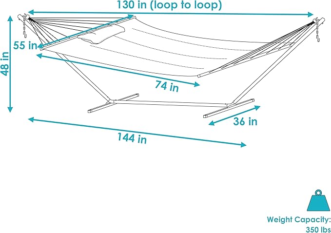 Sunnydaze Quilted Double Hammock with Stand for Outside - 350-Pound Capacity 2-Person Hammock with Stand - 12-Foot Stand - Nautical Stripe