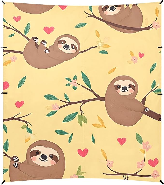 ALAZA Sloth Branch Love Pattern Beach Tent Sun Shelter Portable Canopy Sunshade for Outdoor Camping Picnics Backyard Fun 10x9 ft