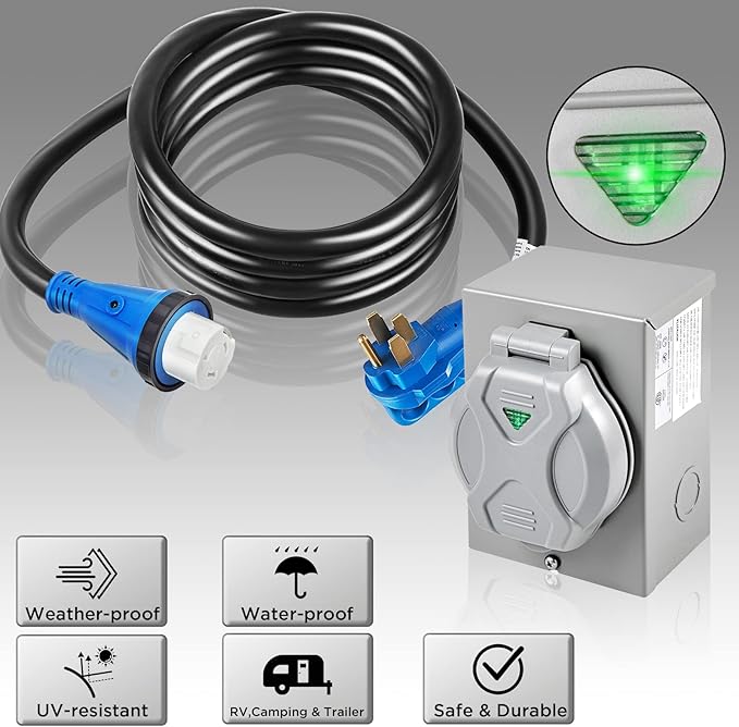 50 Amp Generator Cord and Power Inlet Box50 Amp Generator Cords 25FT125V/250V Generator Power Cord NEMA14-50P/SS2-50R Twist Lock Connector