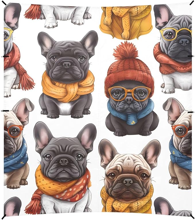 ALAZA French Bulldogs with Hat Dogs Beach Tent Sun Shelter UPF50+ Protection Beach Shade Canopy w/ 4 Sandbags for Outdoor Camping Fishing Backyard Fun Picnic 10x9 ft
