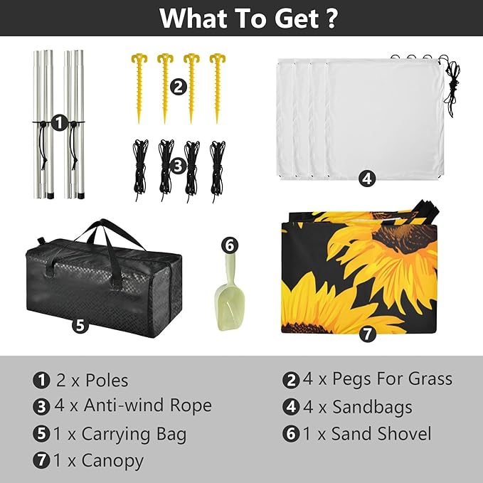 Beach Canopy with Windproof Ropes &amp Sandbags Beach Tent Sun Shade Sun Shelter for Camping Trips Fishing Backyard Fun or Picnics Sunflower