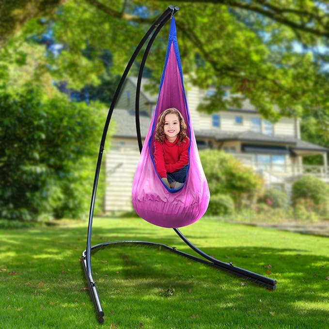 Sorbus Hammock Chair Stand Hanging Chair Stand- Heavy Duty Steel Sensory Swing Stand- Weather &amp Rust Resistant Arc Stand- Adjustable Portable Stand 330lbs - TreeLoungerAir PorchIndoor/OutdoorY