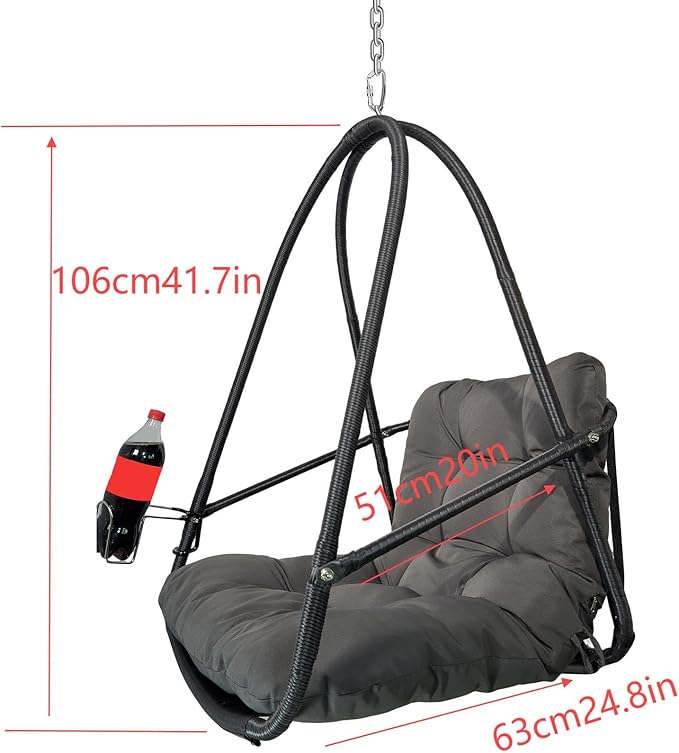 Swing Egg Chair with Stand Indoor Outdoor Wicker Rattan Patio Basket Hanging Chair with C Type Bracket with Cushion and PillowPatio Wicker Folding Hanging Chair(Special Construction Cup Holder