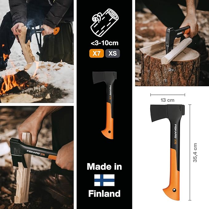 Fiskars Chopping Axe XS X7 Includes Storage and Carrying Case Length: 35.5 cm Non-Stick Coating High Steel Blade/Fibreglass Handle Black/Orange 1015618