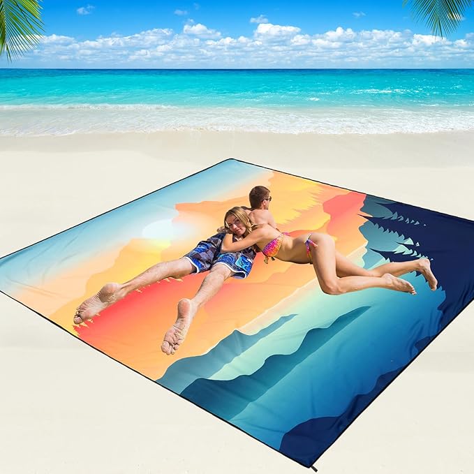 Beach Blanket Waterproof Sandproof Beach Mat 79 X 83/10'x9'for 2-8 Adults Quick Drying Outdoor Picnic Mat Beach Accessories for Travel Camping Hiking