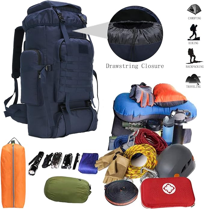 70l Hiking Backpack for Men Waterproof Military Camping Rucksack Travel Daypack