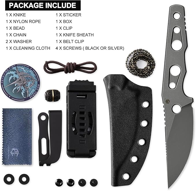 Petrified fish PFE18 Bison L 3.03 Fixed Blade Knife N690 Steel Skeleton Personalized Knife Stonewashed Blade for EDC (Gray Stonewashed)