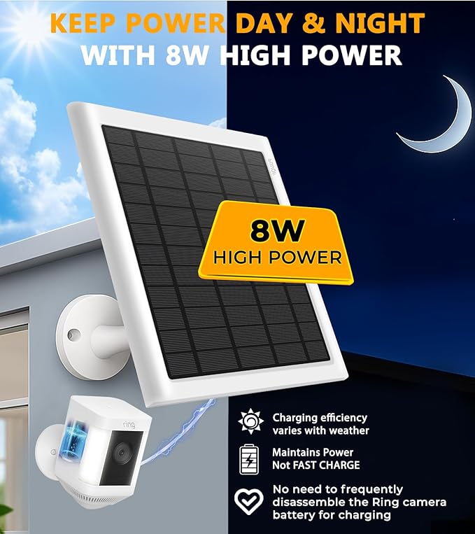 8W Solar Panel for Ring Camera 3-Pack Solar Panel Charger Compatible with Ring Stick Up Cam Battery Spotlight Cam Battery Includes Barrel Plug to USB-C Adapter IP65 Waterproof 10ft Cable