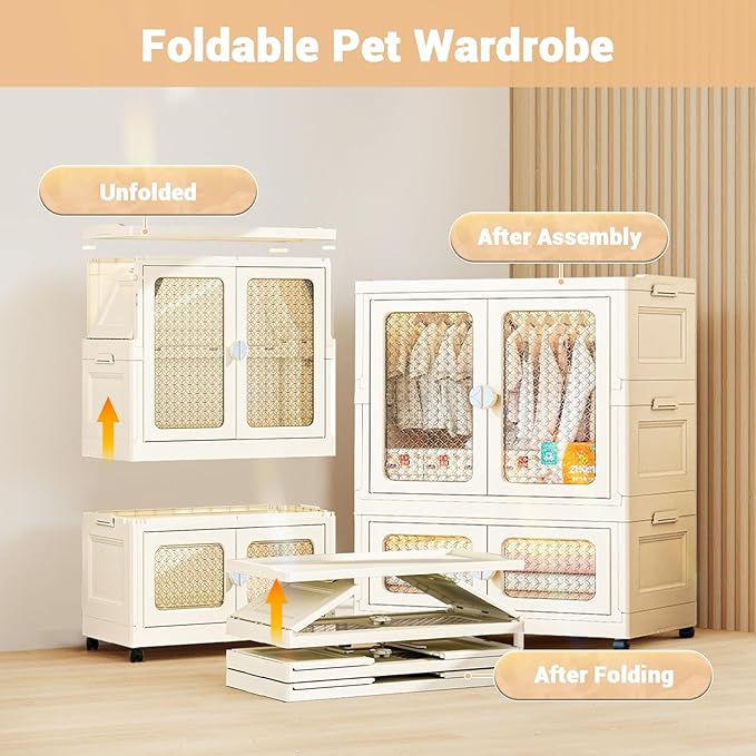 Stackable Storage Bins Plastic Collapsible Storage Containers with Doors Wheels And Hanging Rods 29.52 x 14.96 x 40.55 Large Lidded Closet Organizers Cabinet for Home OfficeWhite