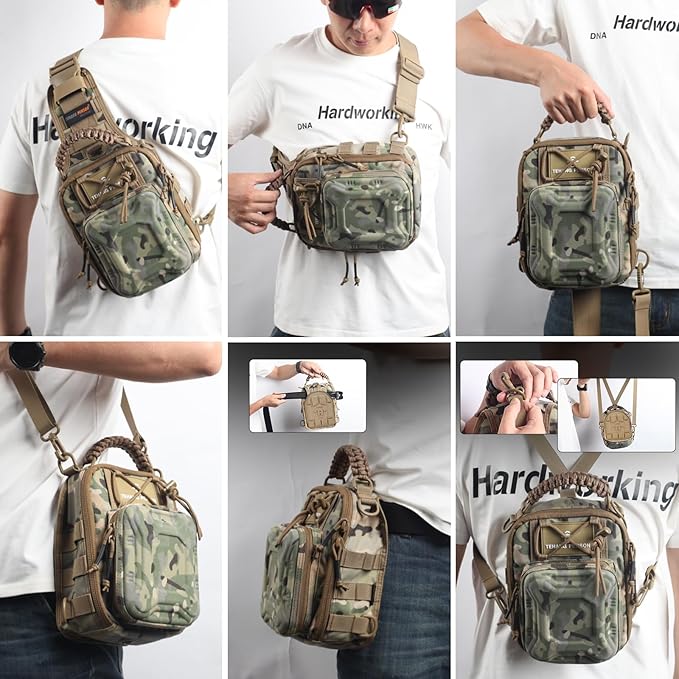 Tactical Hard-Shell Chest Pack men's multi-functional single-shoulder crossbody bag for outdoor cycling water-resistant (gray)