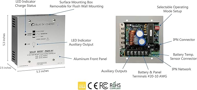 Solar Boost SB2512iX-HV-Li 25A MPPT Solar Charge Controller for 4S LiFePO4 Batteries. Auxiliary Output for Dual Battery Charge or 25A LVD Load Output