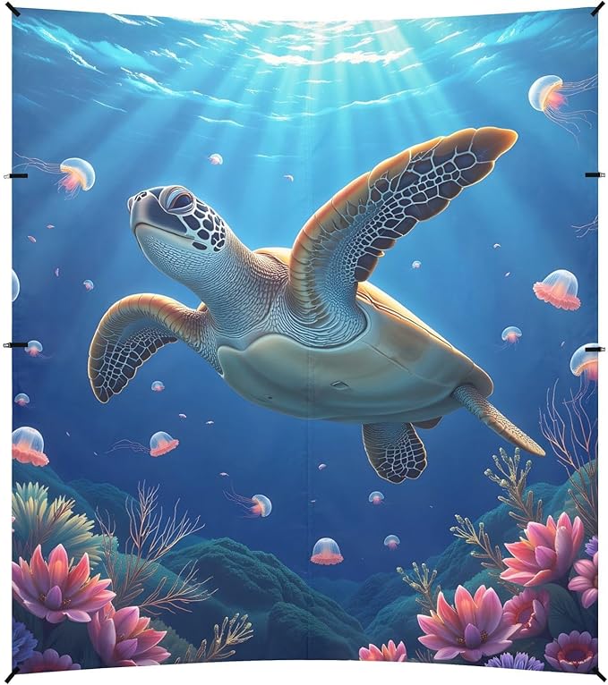 ALAZA Turtle Jellyfish Beach Tent Sun Shelter Portable Canopy Sunshade for Outdoor Camping Picnics Backyard Fun 10x9 ft