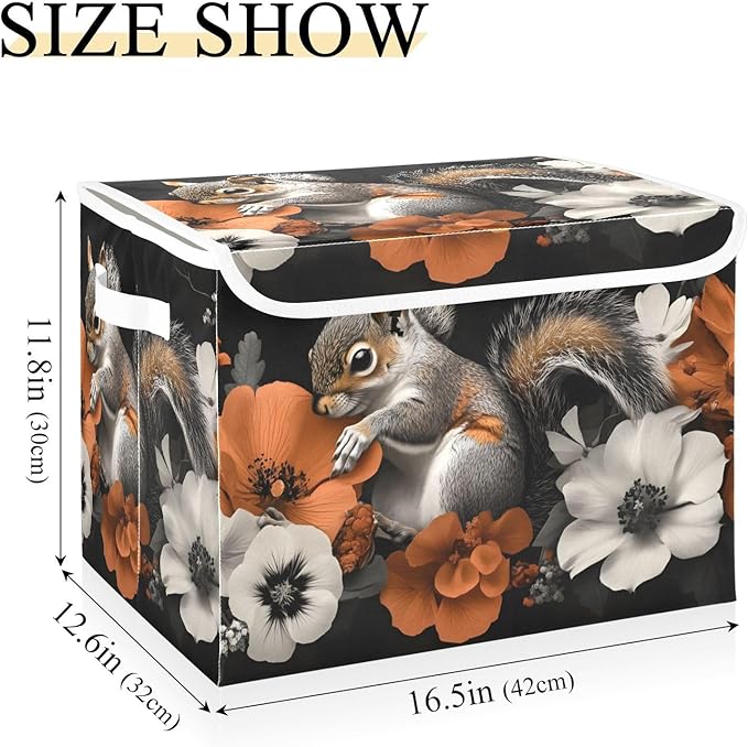AIXIWAWA Lidded Storage Cube (Flower Cute Animal) Fabric Foldable Closet Bins with Flip Lid and Handles Organizer Basket Container 16.5 x 12.6 x 11.8 IN