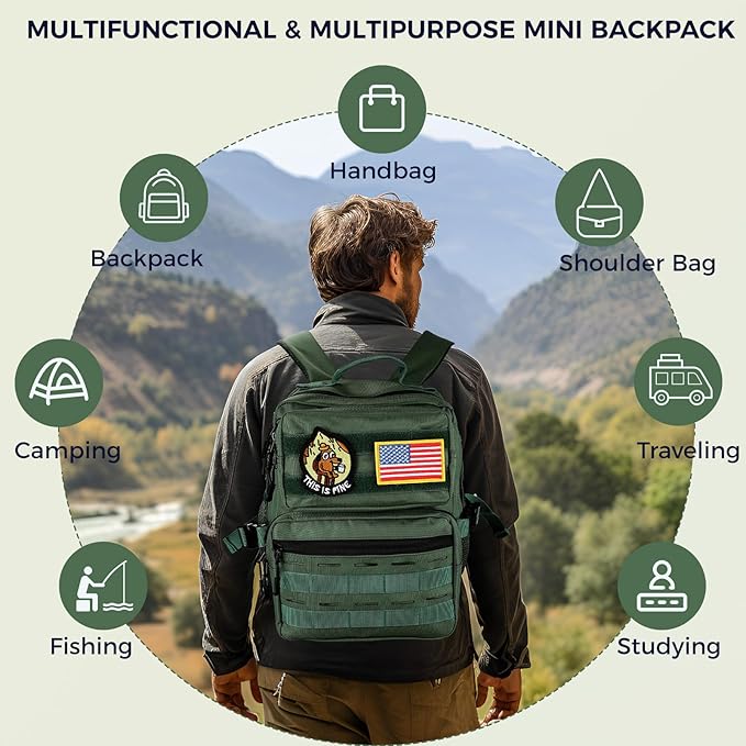 9L Mini Tactical Backpack for Men WomenSmall Military Tactical Backpack for SportGymHikingTravelCamping (Army Green)