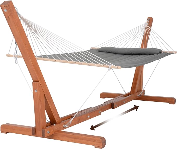 SUNCREAT Hammocks Double Hammock with Adjustable Wooden Stand Included Outdoor Hammocks for Outside 475 lbs Capacity Dark Gray