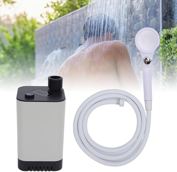 EVGATSAUTO Camping Shower with Rechargeable Battery 2m Hose ABS Construction - for Camping Hiking Traveling