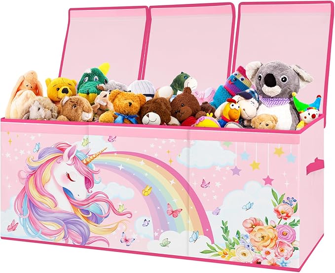 decalsweet Kids Toy Box Storage Chest Collapsible Storage Bin with Lids Handles for Boys Girls Toddler Large Kids Toy Organizer Box for Kidsroom Bedroom Playroom Nursery37.7x12.5x15.7