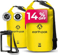 Earth Pak Waterproof Dry Bag - Roll Top Waterproof Backpack Sack (Yellow 30L &amp 5L)