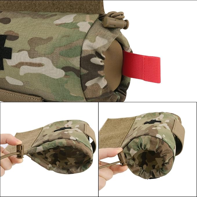 PETAC GEAR Tactical First Aid Drop Dump Pouch Micro Medical Trauma Roll Up Drop Pouch EMT IFAK Sub Abdominal Carrying Bag with Hook-N-Loop (MC)