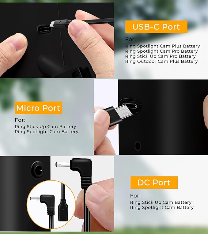 8W Solar Panel for Ring Camera 2-Pack Solar Panel Charger Compatible with Ring Stick Up Cam Battery Spotlight Cam Battery Includes Barrel Plug to USB-C Adapter IP65 Waterproof 10ft Cable