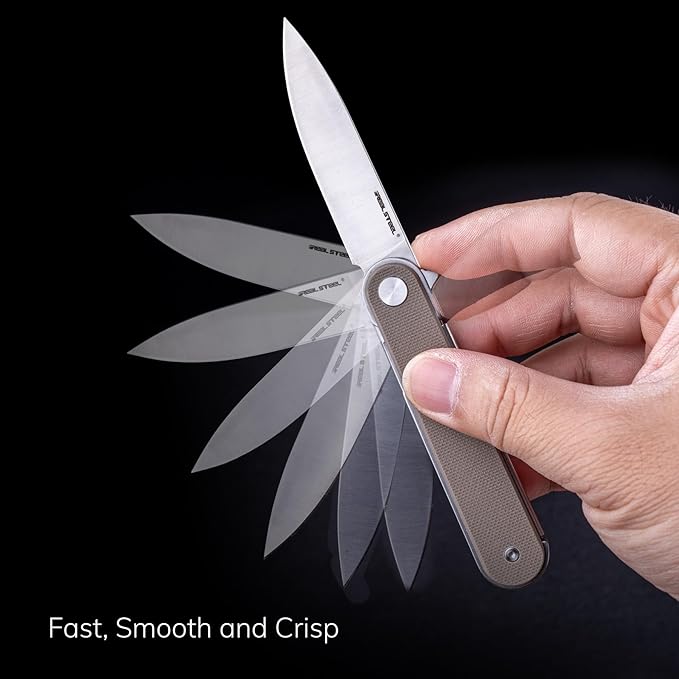 REALSTEEL IRIS Pocket Knife Folding Knife Flipper Liner Lock 2.99 12C27 Steel Blade Lightweight G10 Handle 1.74oz Deep-carry Pocket Clip EDC Outdoor Indoor Gifts for Men Women Camping Hiking
