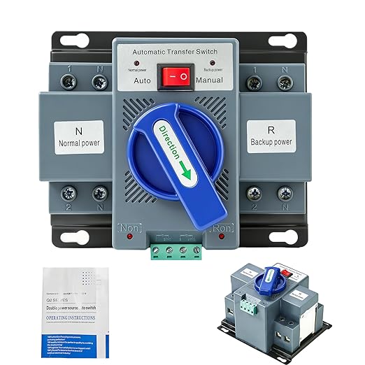 110V 63A Automatic Transfer Switch (ATS) for Home Generators - Dual Power Source Changeover with Auto/Manual ModeInstant Changeover for Home/Commercial/RV/Backup Generator