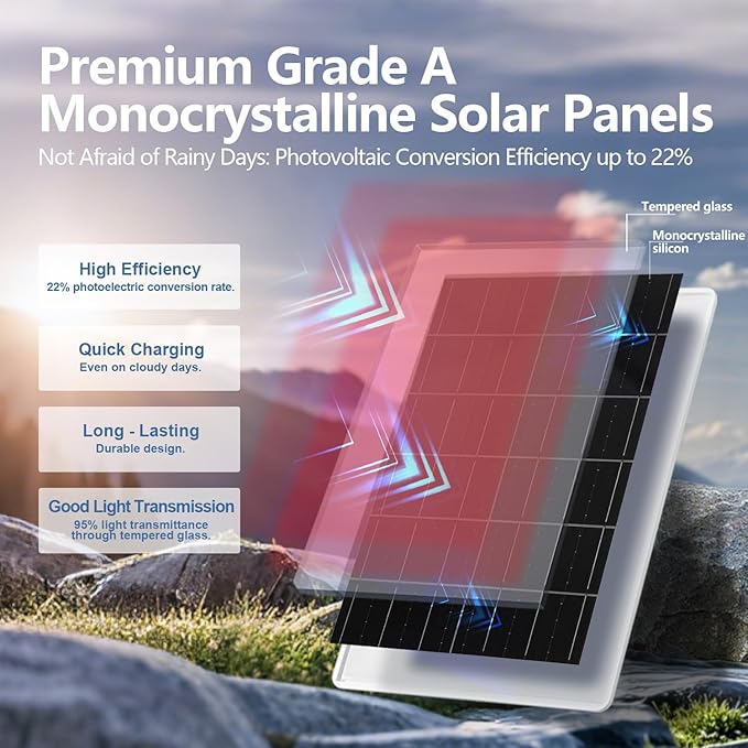 Solar Panel for Trail &amp Game Camera Security Built-in Rechargeable 20000mAh Battery USB-C &amp Micro USB DC (3.5 * 1.35) with Multi-Interfaces 5V Output IP66 Waterproof