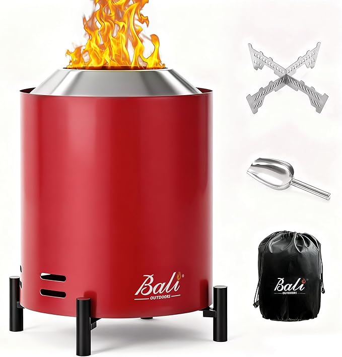 BALI OUTDOORS 6.5 inch Tabletop Fire Pit Round Stainless Steel Table Top Firepit Small Outdoor Smokeless Firepit Portable Red