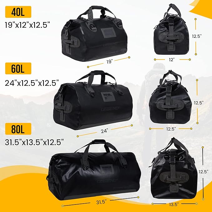 LEGEND Waterproof Duffel Bag - Heavy Duty Duffle Bag for Outdoor Camping Boating &amp Travel Premium PVC Dry Duffel Bag Motorcycle Dry Bag with Durable Strap &amp Handles with Large Storage - 40