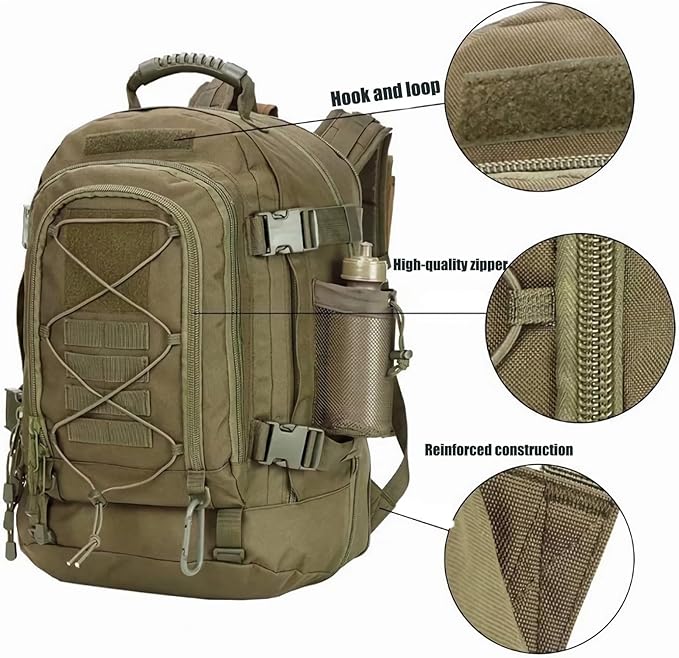 55L Tactical Backpack Military Army Daypack Assault Pack for Men Molle Backpacks Bug Out Bag Pack for Hiking Camping Travel(Black)